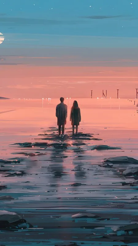 Couple Silhouette Sunset Love Wallpaper