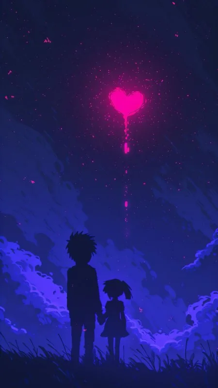 Couple Silhouettes Heart Night Blue HD Love Wallpaper