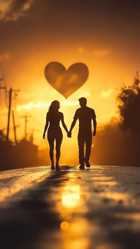 Couple Silhouettes Walking Holding Hands HD Love Wallpaper