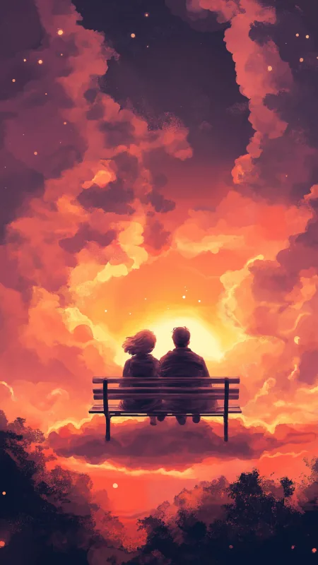 Love Couple Sitting On A Cloud Wallpaper