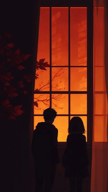 Couple Love Window Sunset Phone Wallpaper
