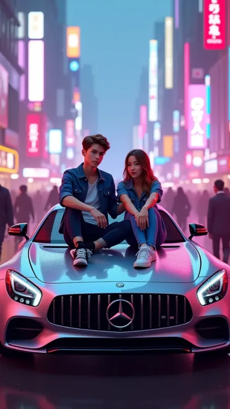 Couple With Car Love Wallpaper