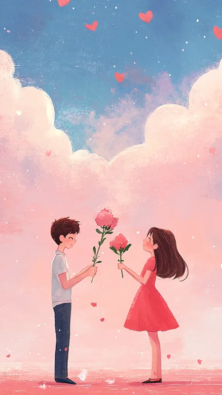 Cute Love Couple Art Wallpaper