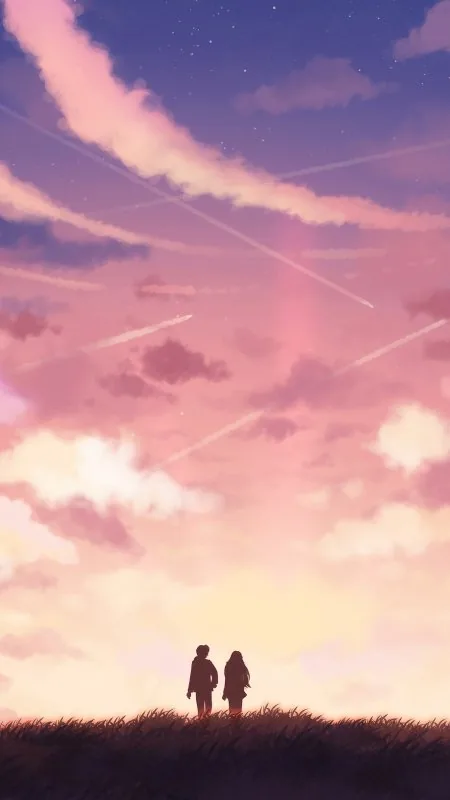 Distant Pair Pink Sky Love Wallpaper