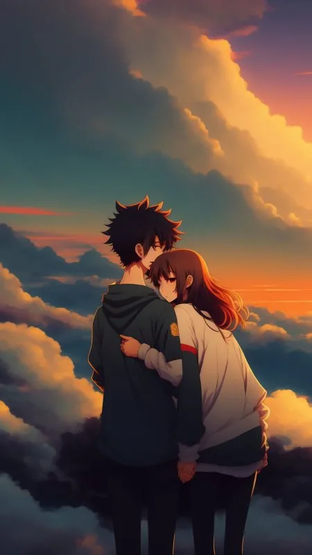 Embrace Above Sunset Clouds Love Wallpaper