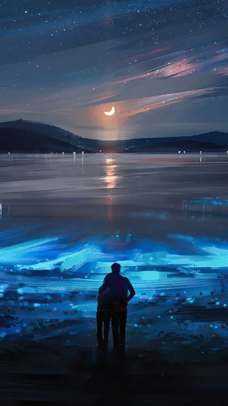 Embrace By Glowing Lake Love Wallpaper
