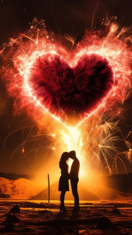 Fireworks Heart Couple Love Wallpaper