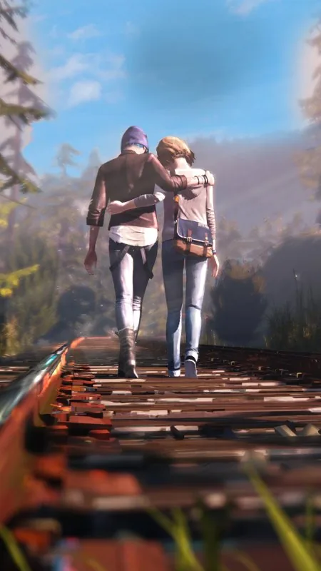 Friends Walking Railroad Tracks Love Wallpaper