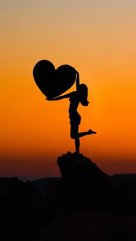 Girl Lifting Heart Silhouette Love Wallpaper