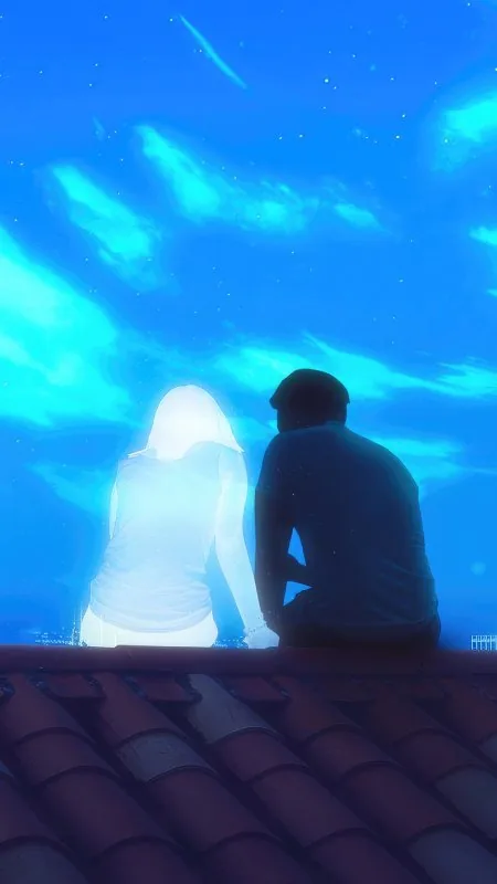 Glowing Companion On Rooftop Love Wallpaper