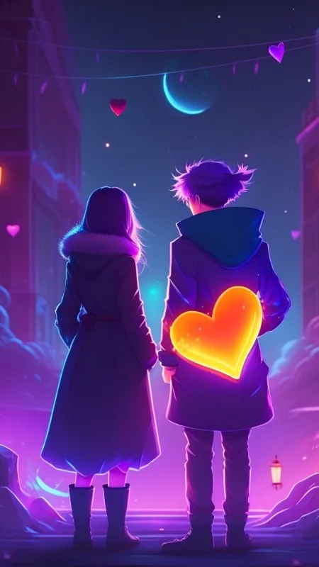 Glowing Heart Winter Couple Love Wallpaper