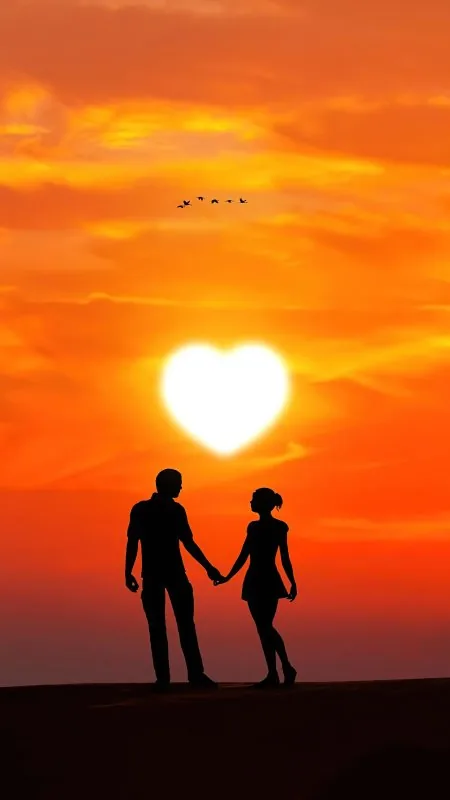 Heart Sun Couple Silhouette Love Wallpaper