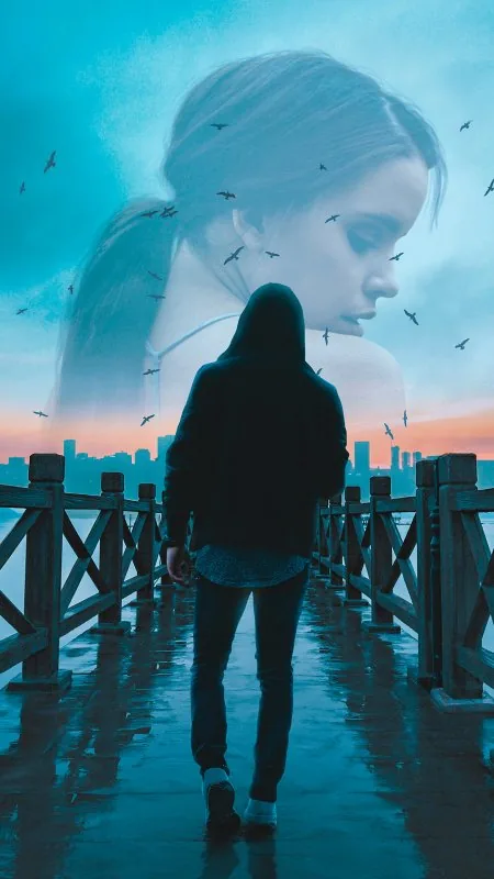 Hooded Figure Pier Portrait Love Wallpaper