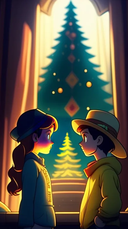 Kids By Christmas Tree Love Wallpaper