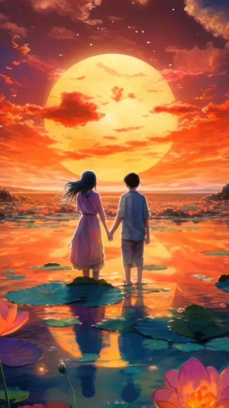 Lotus Lake Giant Sun Love Wallpaper