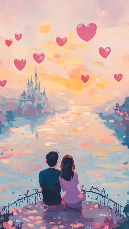 Man And Woman Walking Painting Love Wallpaper