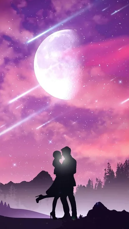 Moonlit Dance Purple Sky Love Wallpaper