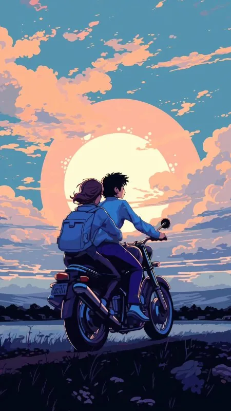 Motorcycle Ride At Dusk Love Wallpaper