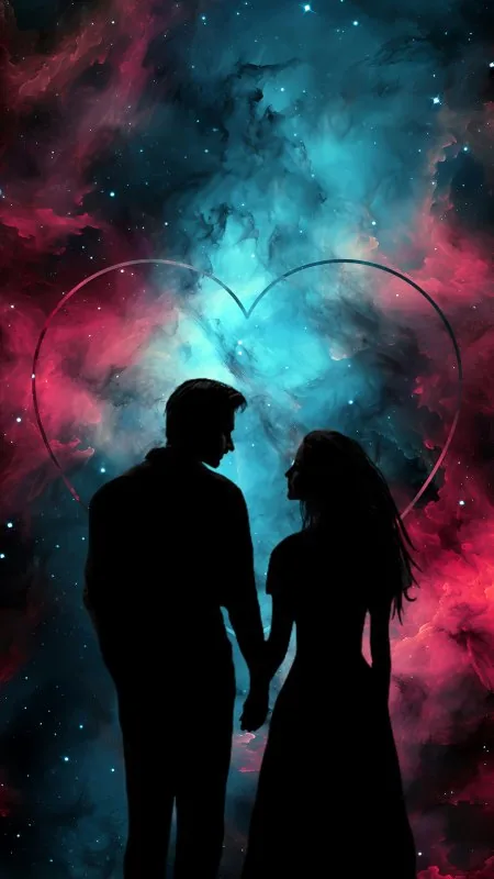 Nebula Heart Silhouette Couple Love Wallpaper