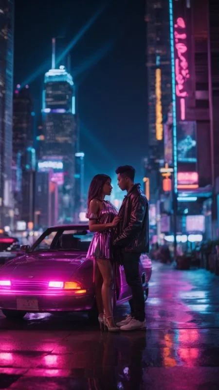 Neon City Car Romance Love Wallpaper