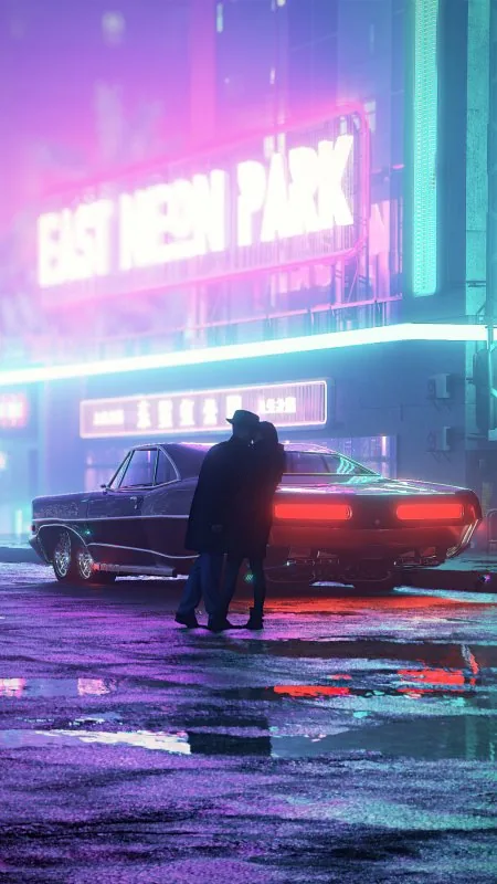 Neon Couple Kissing Love Wallpaper