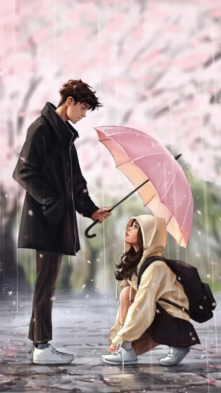 Pink Umbrella In Rain Love Wallpaper