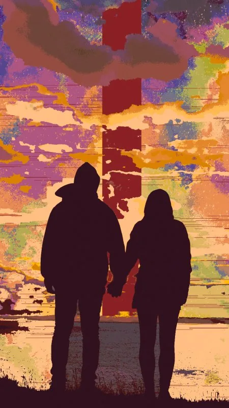 Psychedelic Sky Silhouettes Love Wallpaper