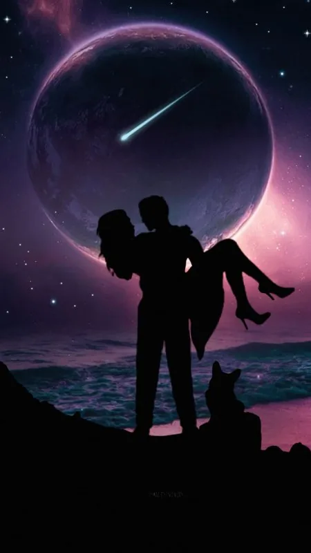 Romantic Lift Under Purple Planet Love Wallpaper