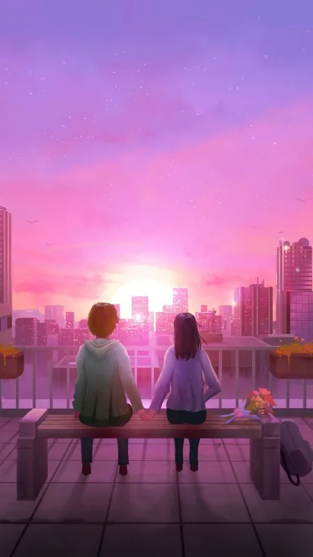 Rooftop Sunset Hand Holding Love Wallpaper