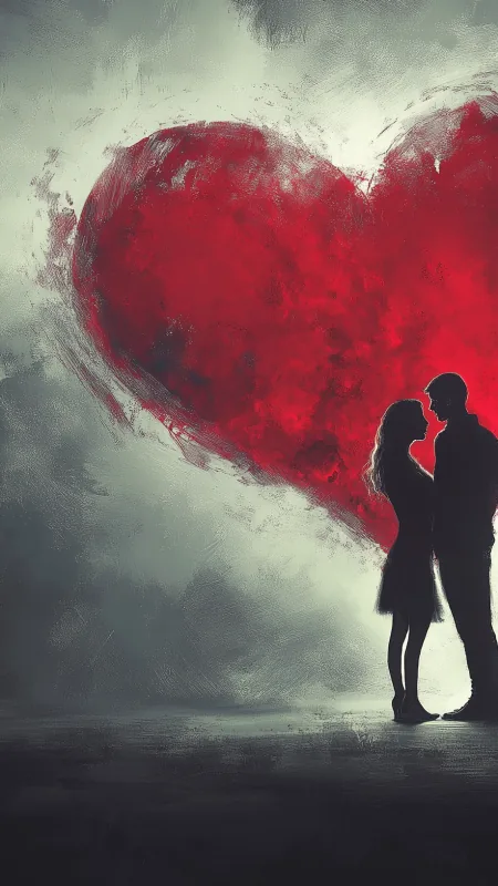 Silhouettes Before Painted Heart Love Wallpaper