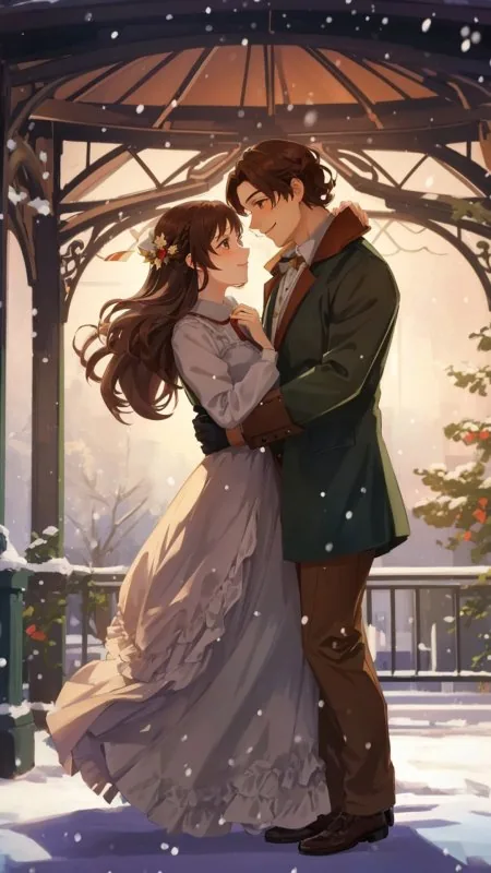 Snowy Gazebo Waltz Love Wallpaper