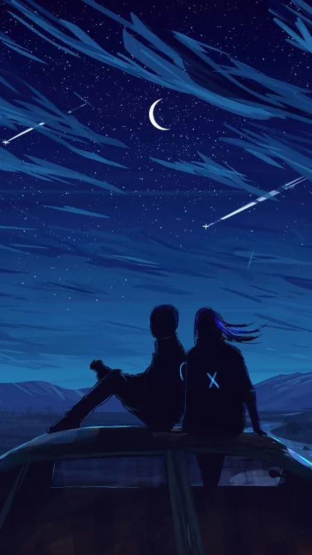 Stargazing On Car Roof Love Wallpaper