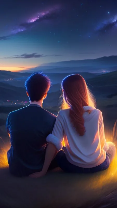 Starry Hillside Together Love Wallpaper