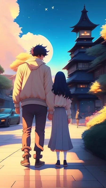 Stroll Past Twilight Pagoda Love Wallpaper
