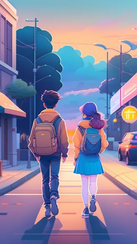 Students Walking Home Together Love Wallpaper