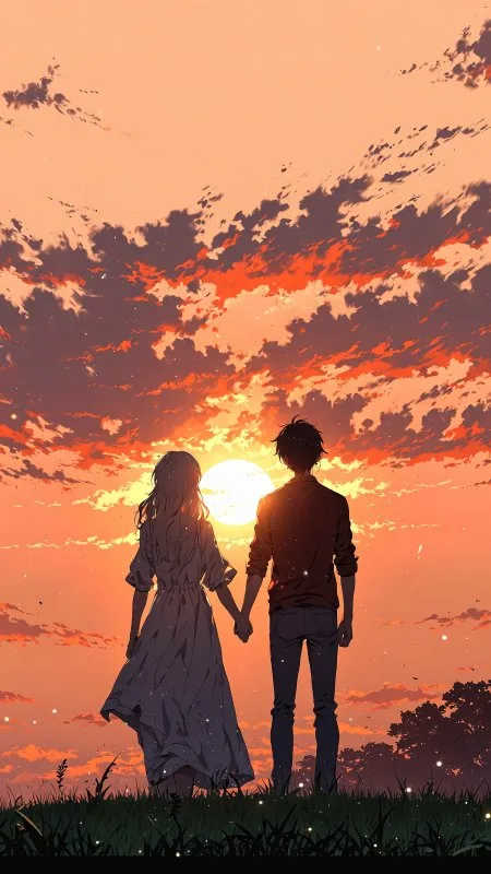 Sunset Field Couple Silhouette Love Wallpaper