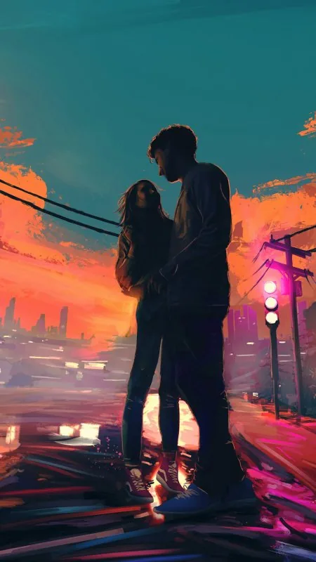 Sunset Street Embrace Love Wallpaper