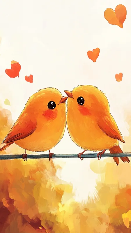 Two Cute Birds In Love Wallpaper