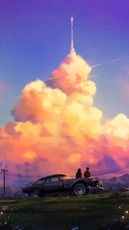 Vintage Car Cloud Gazing Love Wallpaper