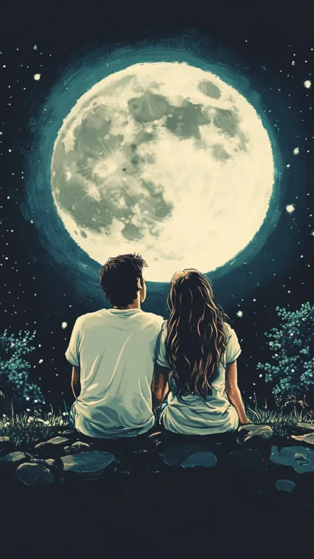 Watching The Moon With Favorite Person HD Love Wallpaper