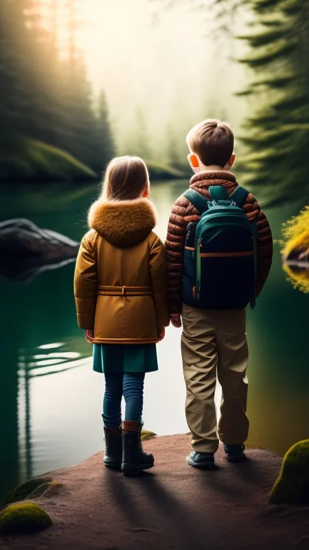 Young Hikers At Lakeside Love Wallpaper