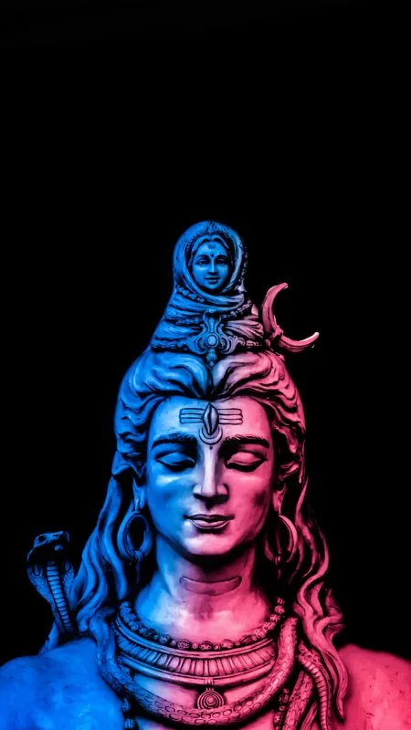 Neon Lit Shiva Statue Mahadev Wallpaper