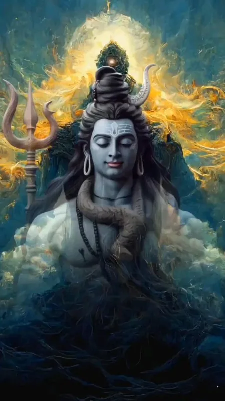 Serene Shiva Golden Swirls Mahadev Wallpaper