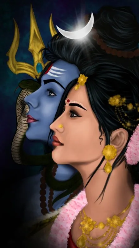 Shiva Parvati Profile Portrait Mahadev Wallpaper