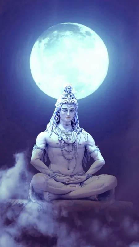 Shiva Statue Full Moon Glow Mahadev Wallpaper