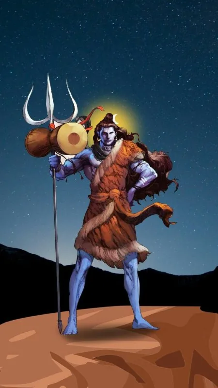Shiva With Trident Starry Night Mahadev Wallpaper