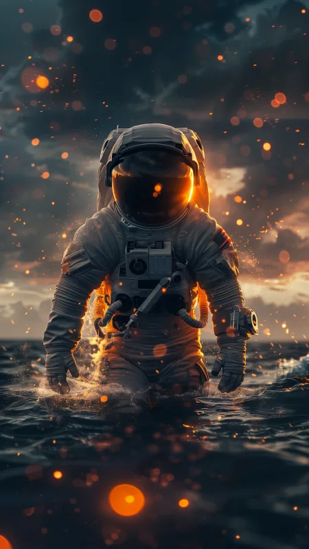 Nature Astronaut Standing In The Sea Wallpaper