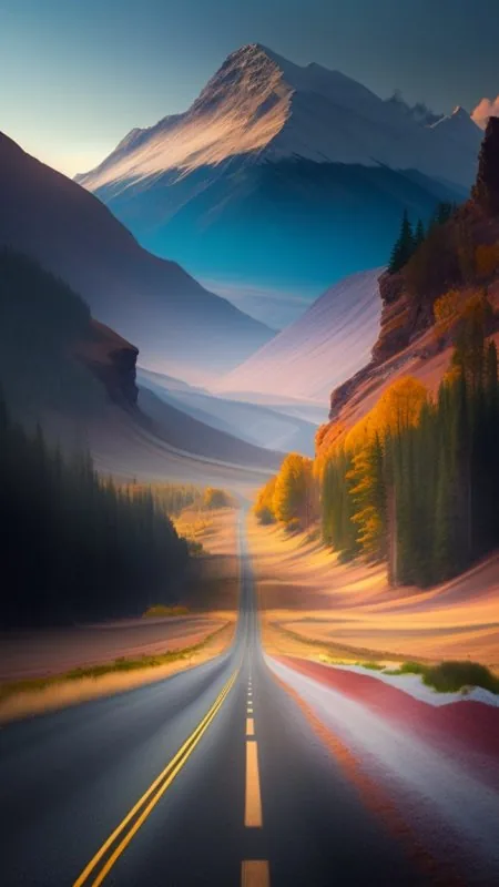 Autumn Road Mountain Descent Nature Wallpaper