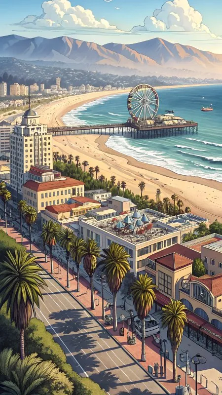 Beach Sea Tropics City Ferris Wheel Art Nature Wallpaper