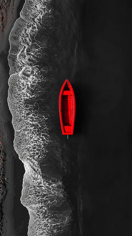 Beach Silent Grey Tone Red Boat Nature Wallpaper